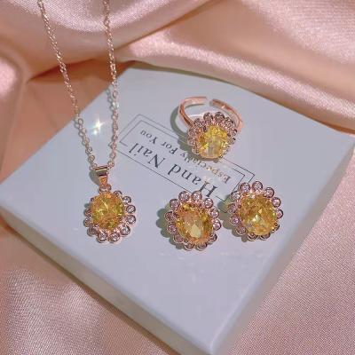 China Custom Fashion Jewelry Set With Diamond Ring Pendant Earring Necklace Crystal Jewelry Set Zircon for sale