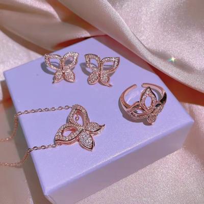 China Fashion Butterfly Jewelry Set New Ring Bracelet Pendant Spring Girl Jewelry Set for sale