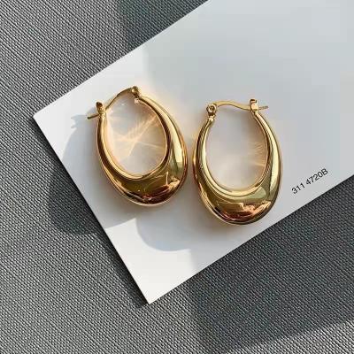 China Other Stainless Steel Hoop Earrings Texture Crescent Hoop Earrings 18K Stainless Steel Hoop Earrings High Quality Gold Plated for sale