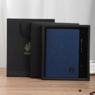 China Custom Softcover Logo Printing Leather Notebook Gift Set PU Hardcover Leather Business Binder Planner Recycled Paper Journal With Pen for sale