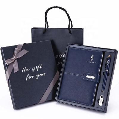 China Custom Faux Leather Hardcover Notebook Business Gift Set 2021 Luxury Black Planner Recycled Paper A5 A6 Diary Journal With Pen for sale