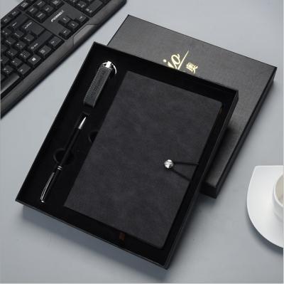 China Luxury Leather Business Wiriting Journal Gift Set 2021 Custom Logo Printed Office Stationery Hardcover Book Notebook With Pen And Keychain for sale