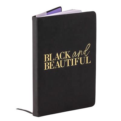 China Factory Custom Cute A5 Notebook Softcover Black PU Softcover Journal Office School Leather Stationary Planner With Gold Foil Logo for sale