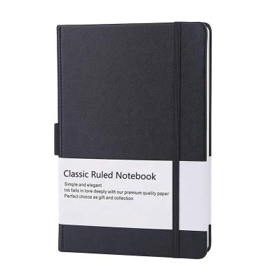 China Custom Business A5 Printing Leather Neat Journal Notebook Thick Classic Black Blue Faux Hardcover Hardcover Notebook Diary with Pen Loop for sale