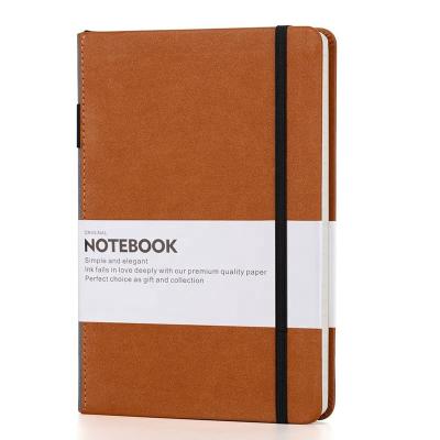 China Custom Notebooks Logo Printing Thick Classic Hardcover Leather Neat Business A5 Notebooks Brown PU Leather Writing Journal With Pen Loop for sale