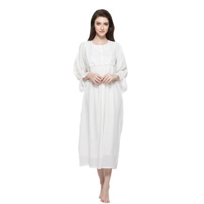 China High Quality QUICK DRY Lace Spliced ​​Women's Long Nightgown Cotton Sleepwear Double Layers Luxury Striped Winter Night Dress for sale