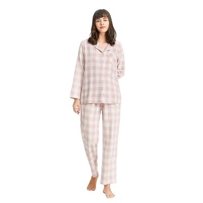 China QUICK DRY Womens Designer 100 Cotton Pajamas Women's Turn-Down Collar Sleepwear Pajamas Checks For Woman for sale