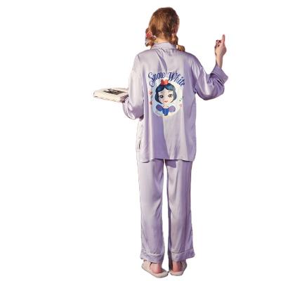 China QUICK DRY ice silk series of lapel long sleeve women's pajamas cartoon long sleeve nightgown home robe set for sale