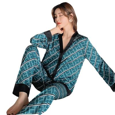 China Chinese Style Braath Winter QUICK DRY Retro Quick-drying Women's Long Sleve Satin Printing Pajamas Set for sale