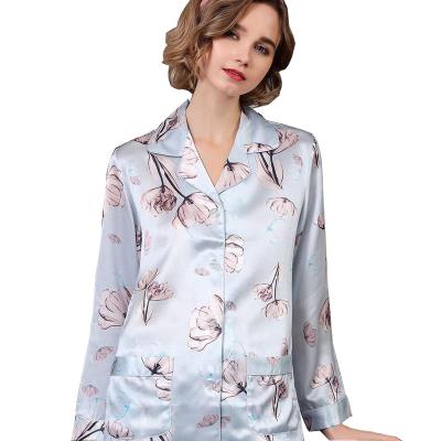 China 19 Momme QUICK DRY Pure Silk Pajamas Set With Flowers Best Selling Women Silk PAJAMAS for sale