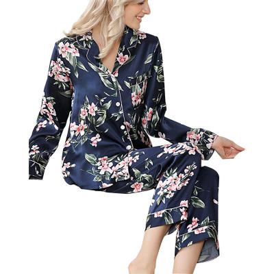 China QUICK DRY silk pajamas set for women 2 piece luxury floral real long ladies silk pajamas 100 for sale