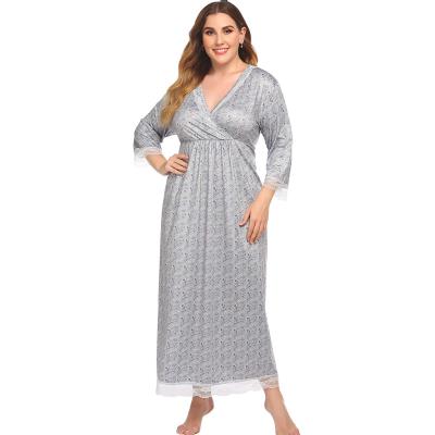 China QUICK DRY Plus Size Lace Embellished Nightgown With Milk Screen Printed Loose Skirt for sale