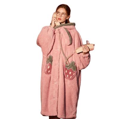 China QUICK DRY nightgown autumn and winter thick coral fleece pajamas female size nice big loose in long bathrobe flannel home clothes for sale