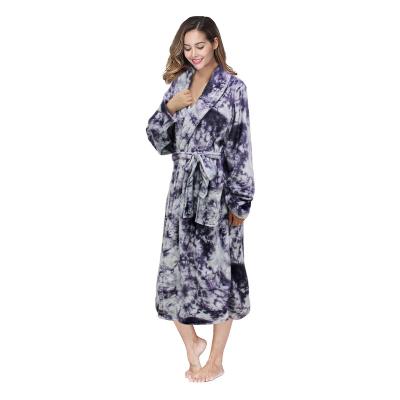 China Winter QUICK DRY Warmer Comfortable Soft Tie Dye Print Plus Size Sleepwear Women Flannel Longsleeve Maxi Dress for sale