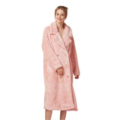 China Stage Thermal Collar Thickened Flannel Thickened Flannel Home Winter Sleepwear Women Long Robe Luxury Coat for sale