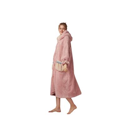 China Pajaightgown Hooded Long Robe Women Flannel Fleece Winter Luxurious Full Thermal Bathrobe Long for sale