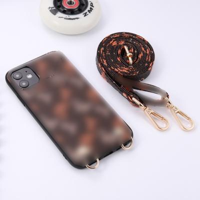 China Custom Leather Embroidery Leather Anti-fall Style Durable Fashion Cross - Body Cell Phone Case With Rope for sale