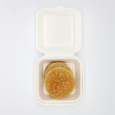 China Recycled Materials 6 Inch Eco-Friendly Biodegradable Clamshell Take Out Container Sugarcane Bagasse Compostable Disposable Hamburger Boxes for sale