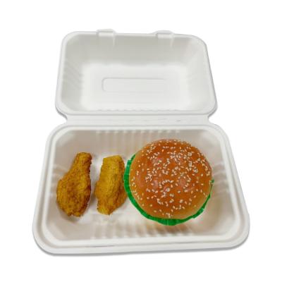 China Recycled compostable burger box bagasse box clamshell bio materials eco degradable food container for sale