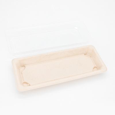 China Simple Modern Customizable Rectangular Sushi Dishes Of Greaseproof And Waterproof Eco-Friendly Bagasse for sale