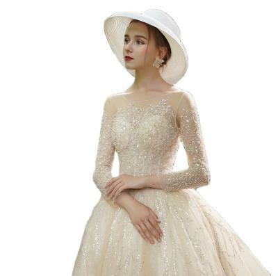 China Long-sleeved starry tail of the wedding dress tow girl's wedding dress 2020 new forest bride spring sky luxury main dream dream long for sale