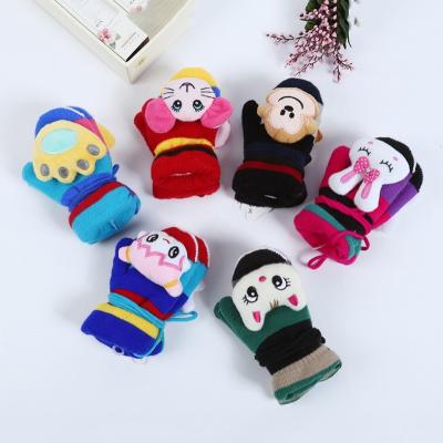 China Jacquard Cartoon Bao Children's Neck Mittens Finger Baby Gloves Cute Hanging Winter Even for sale