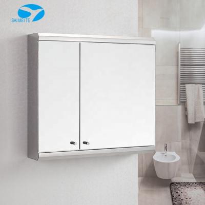 China Glossy Polish Wall Hung Bathroom Mirror Cabinet Stainless Steel Medicine Cabinet Two Doors Bathroom Cabinets for sale