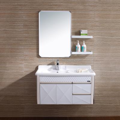 China Environmental Friendly Wall Mounted Bathroom Vanity Cabinets With Wash Basin Stainless Steel Bathroom Vanities for sale