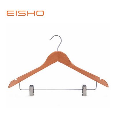 China With Staples Eisho High Quality Polished Bulk Wood Cloth Hangers With Staples Wood Hangers for sale