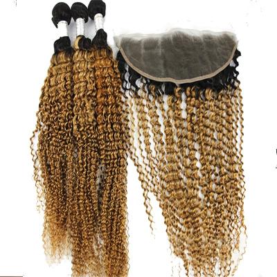 China Deep Wave T1B/30 Curly Curly Hair Bundles With Frontal Brazilian Remy Human Hair Weaves With 13