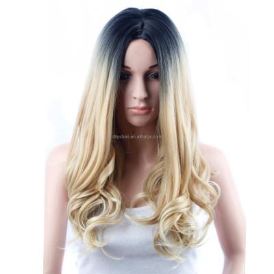 China Blonde Wavy Hair Easy Dry Curly Wigs Long Synthetic Wig For Women Hair Heat Resistant Wigs for sale