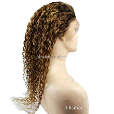 China Curly Curl 16 Inch T Piece 13x4 Water Wave Real Human Hair Front Lace Wigs Transparent Hair Wigs For Black Women for sale