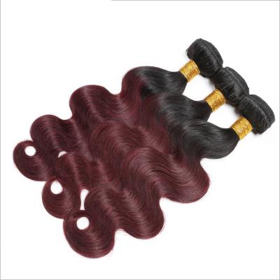 China Water Wave Factory Price Tone Ombre Color Human Hair Extensions 1B Two Packs Red/Bug Hair Color Ombre for sale