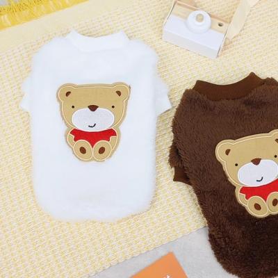 China Wholesale Winter Wool Fabric Stocked Solid Pet Clothes For Cat Embroidery Bear Pattern Cat Clothes Luxury for sale