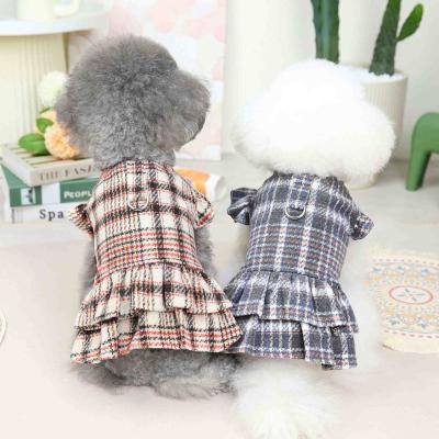 China Stocked Wholesales Winter Pet Clothes Dog Clothes Plaid Patterns Knit Heat Winter Dog Dress for sale