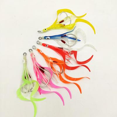 China Glow Octopus Squid Edges Slow Building Jigs Hook With Helper Hooks Silicone Link For Metal Jig 1/0 2/0 2.5/0 3/0 4/0 5/0 for sale