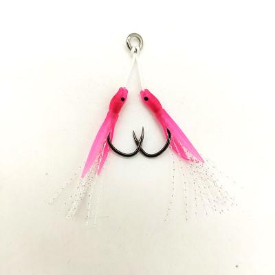 China Basting Aid Hooks Double Slow Pitch Sea Fish Hook Jig With Skin 10# 11# 12# 13# 14# 15# Fish Hooks 10# 11# 12# 13# 14# 15# silicon for sale