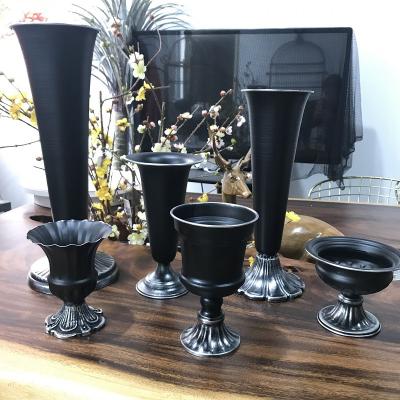 China New Dezun Series High Iron Metal Flower Pot Leg Flower Bucket Modern Light Luxury Floral Black Silver Border Vase Leg Flower Bucket for sale