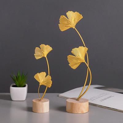 China Nordic Simple Light Luxury Creative Home Office Cabinet Decoration Leaf Ginkgo Metal Iron Decoration Soft Metal Crafts Wine for sale