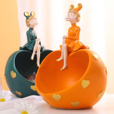 China Resin love girl makeup jewelry storage resin candy snack dish hallway key desktop storage for sale