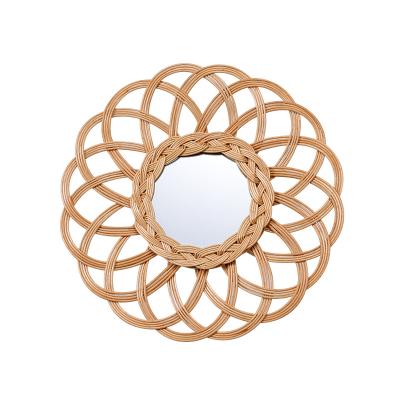 China Decorative Wall-Hanging Mirror Hand-Knitted Simple Nordic Rattan Mirror Wooden Mirror Wicker Decorative Guest Room Art Wall for sale