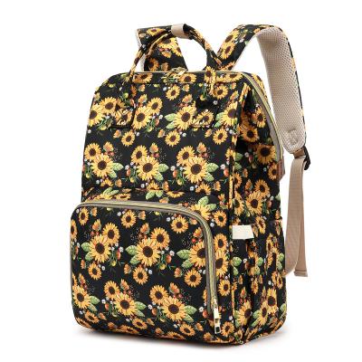 China Sunflower Anti-theft Cactus Printing Diaper Bag Mummy Multifunctional Large Capacity Waterproof Diaper Bags Baby Products Storage Backpack for sale