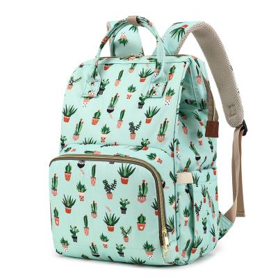 China Sunflower Anti-theft Cactus Printing Diaper Bag Mummy Multifunctional Large Capacity Waterproof Diaper Bags Baby Products Storage Backpack for sale