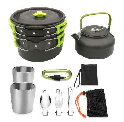 China Stainless Steel Picnic Kettle Easy Carry Cookware, Portable Camping Metal Pot Set for sale