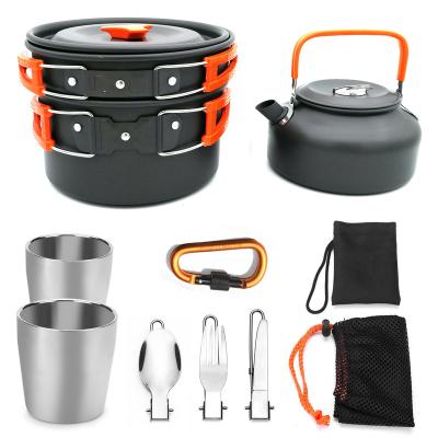 China Stainless Steel Picnic Tableware Easy Carry Outdoor Cookware, Portable Camping Kettle And Pot for sale