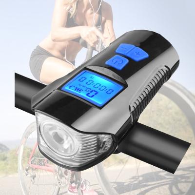 China Smart Speedometer Odometer Bike Led Front Lights With Horn, USB Rechargeable Waterproof Bicycle Front Light for sale