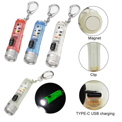 China Multifunctional mini camping key chain flashlight, USB rechargeable strong light waterproof magnetic warning flashlight for sale