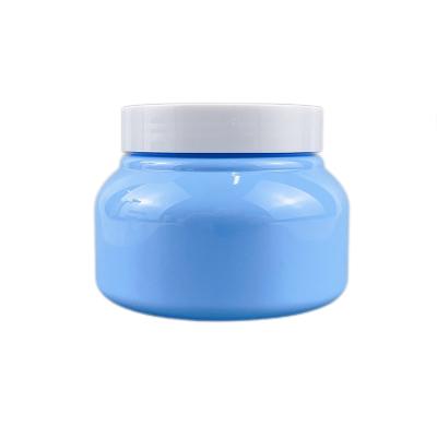 China Free Sample 250ml Cosmetic PET Round Blue Transparent Facial Empty Mask PET Cosmetic Cream Jar With Pull Out Protective Screw Lid for sale