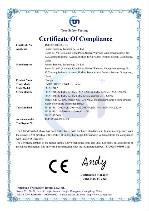 Certificate Of Compliance - Foshan shengteng