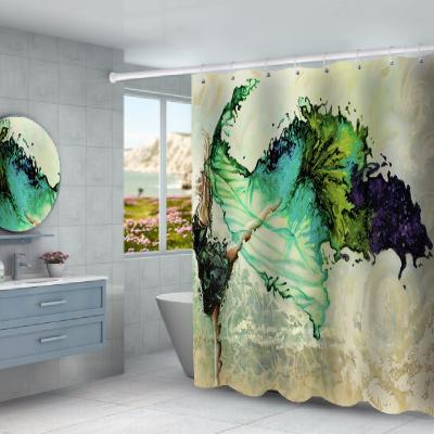 China Viable Wholesale Custom Design Digital Printing Waterproof Hookless Bathtub Covered Show Curtain Bathroom 003 for sale